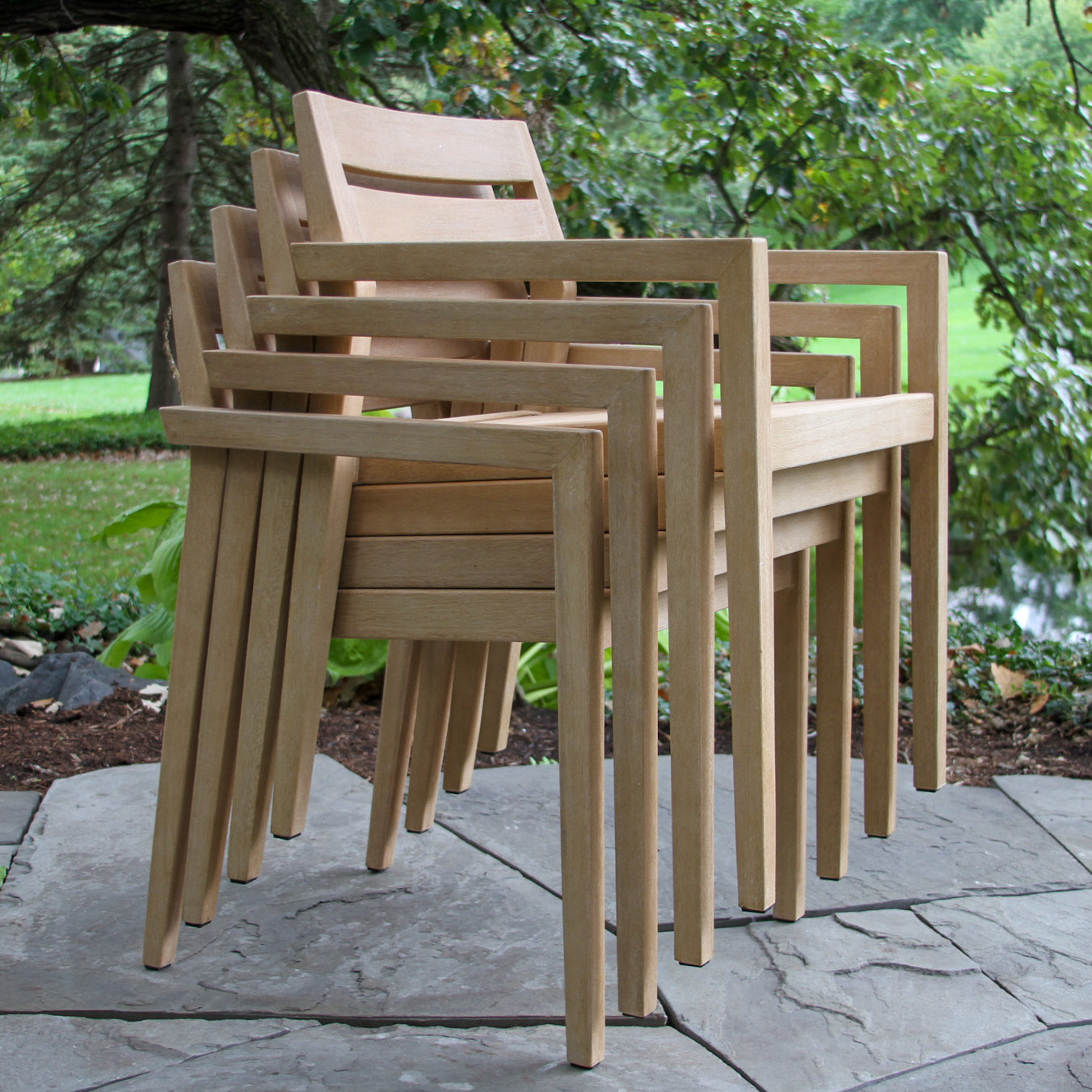 Kinsler Eucalyptus Outdoor Stackable Dining Armchair, Wheat Wash