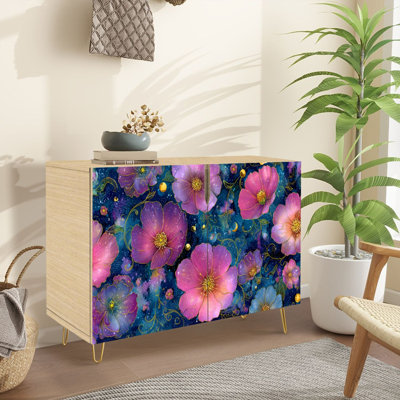 Buffet avec rangement et fleurs de jardin célestes avec 2 portes pour le salon et la cuisine