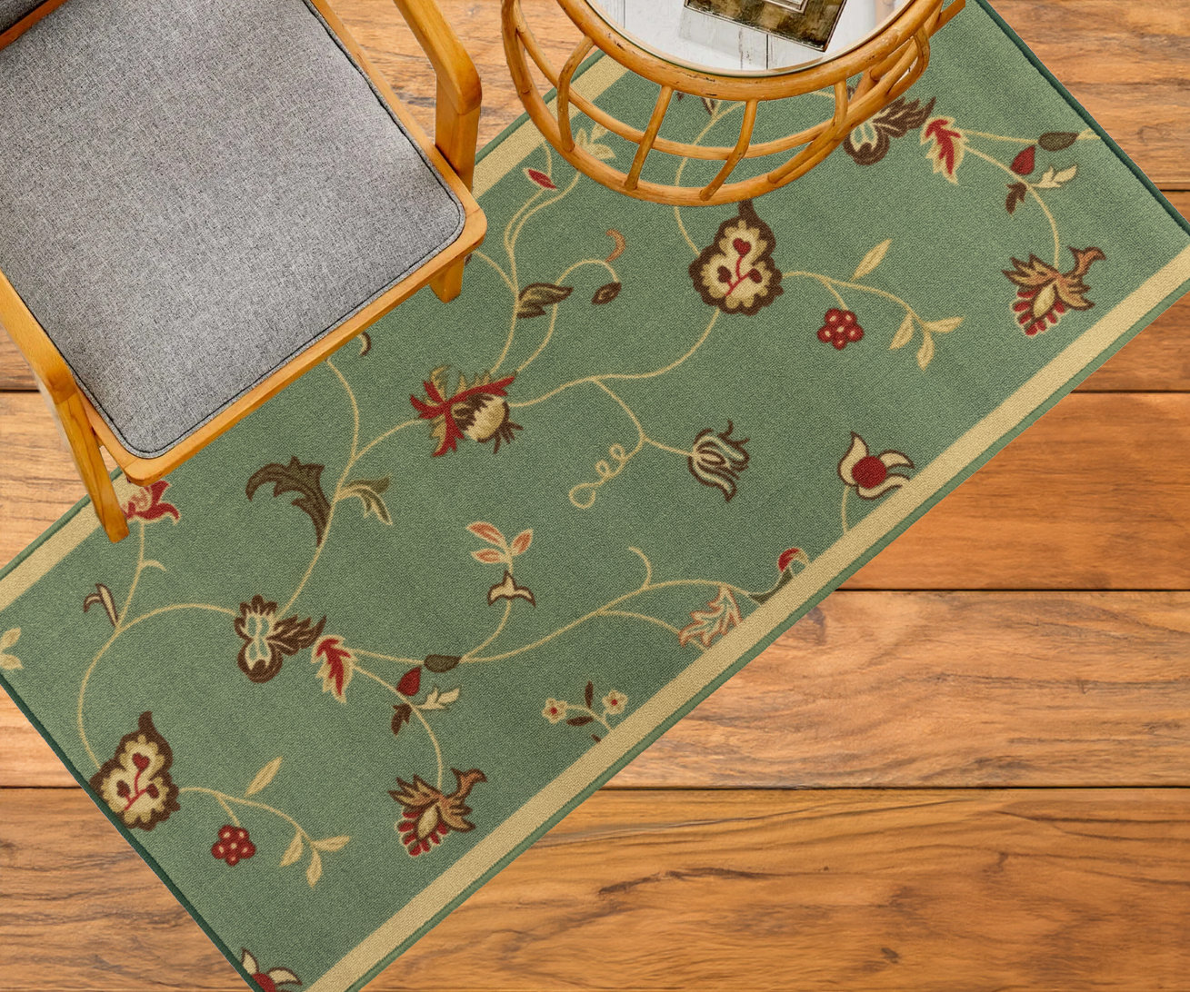 Charlton Home® Custom Size Runner Rug Floral Scroll Green Low Pile Slip ...