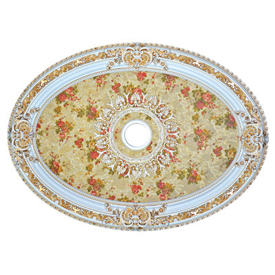 Médaillon de plafond ovale en forme de centre floral à cadre antique