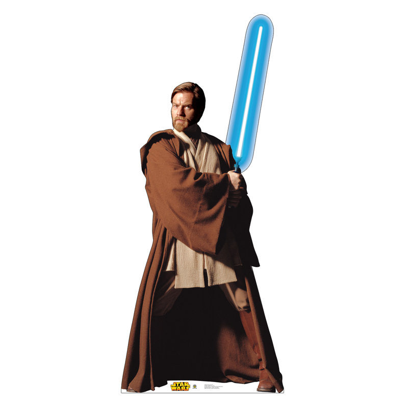 Life-Size Obi-Wan Kenobi Cardboard Standup with Blue Lightsaber