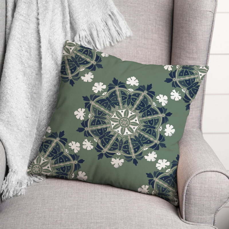Outdoor Square Pillow Cover & Insert, Green/Blue