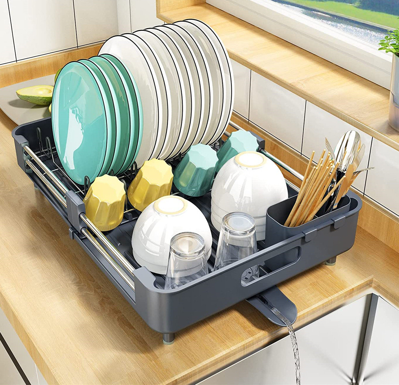 Dish Drying Rack, Kitchen Dish Drainer Rack, Expandable(13.2-19.7