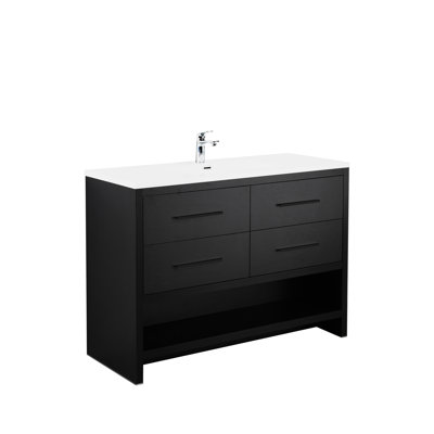 Cessily 48-inch W x 19-inch D 4-Drawer Freestanding Bathroom Vanity with Single Sink and White Polymarble Countertop