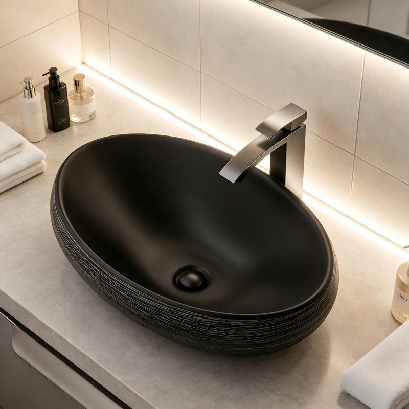 Lavabo vasque artistique de salle de bain Yingze, lavabo bol ovale 24 x 16,1 x 5,9 pouces, lavabo en céramique rétro au-dessus du comptoir, lavabo de salle de bain en porcelaine en céramique pour meuble-lavabo,