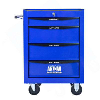 Metal Tool Chest With 4 Drawers, 20" 4-Drawer Tool Chest Cabinet With Ball Bearing Drawer Slides, Steel Tool Storage Box Organizer -BLACK&BLUE