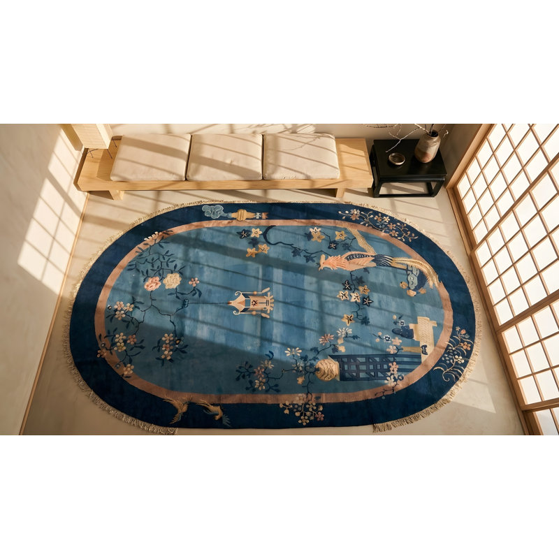 Tapis ovale de couleur bleue antique