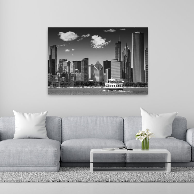 Chicago Monochrome Skyline Abstract Architecture City Wall Art 1 Piece Wrapped Canvas Wall Art, 101.6 cm H x 152.4 cm W