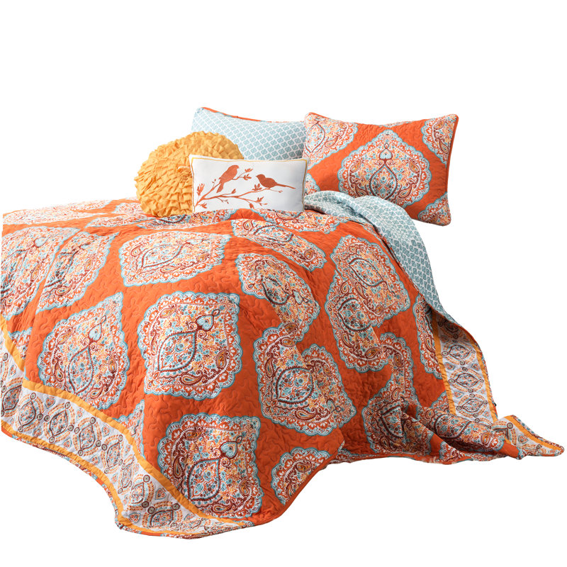 Harley Reversible Blue and Tangerine Microfiber Full Quilt Set