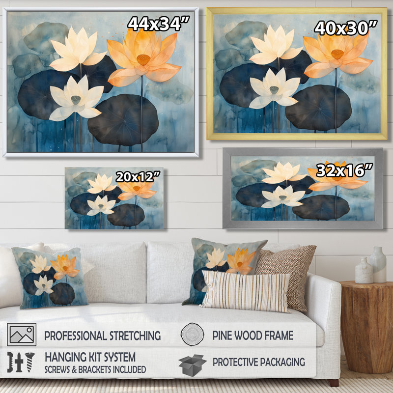 Harmonie de lotus dans l'étang I - impression murale lotus, 24" H x 32" W, Toile tendue, Does Not Apply