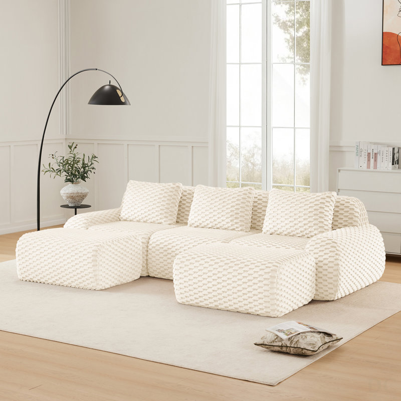 Canapé modulaire en forme de U de 114 pouces avec tissu en flanelle, surdimensionné à 3 places, siège profond, repose-pieds mobile et aucun assemblage requis