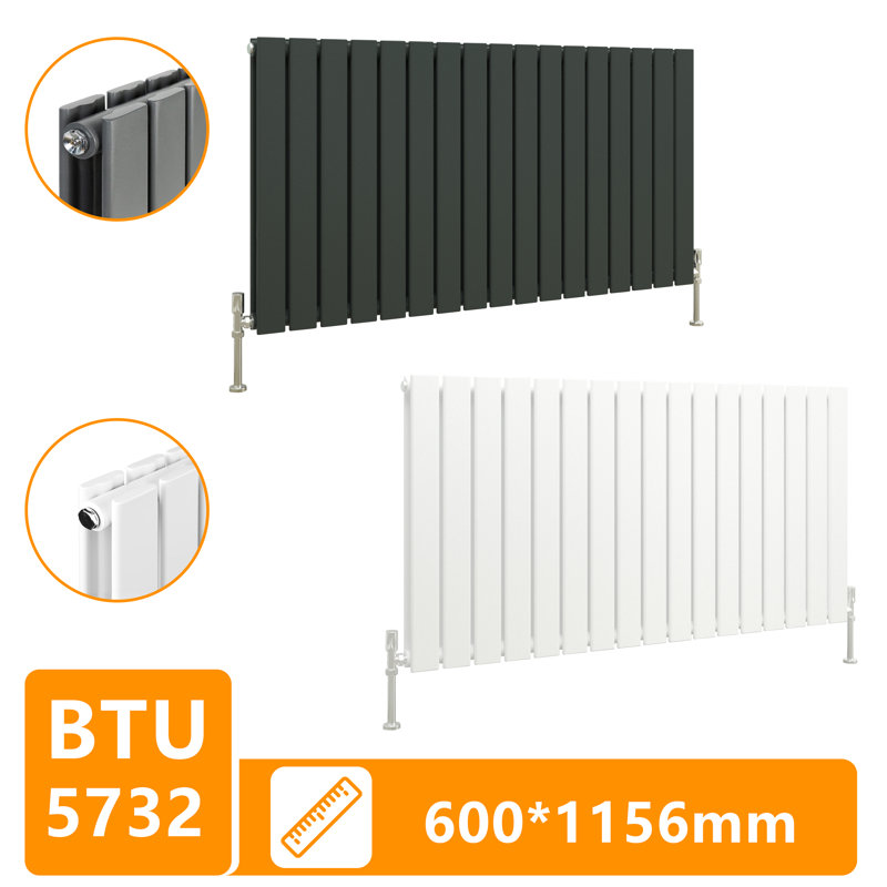 Flat Panel Central Heating Designer Radiator, 60cm H x 115.6cm W x 5.8cm D, Anthracite