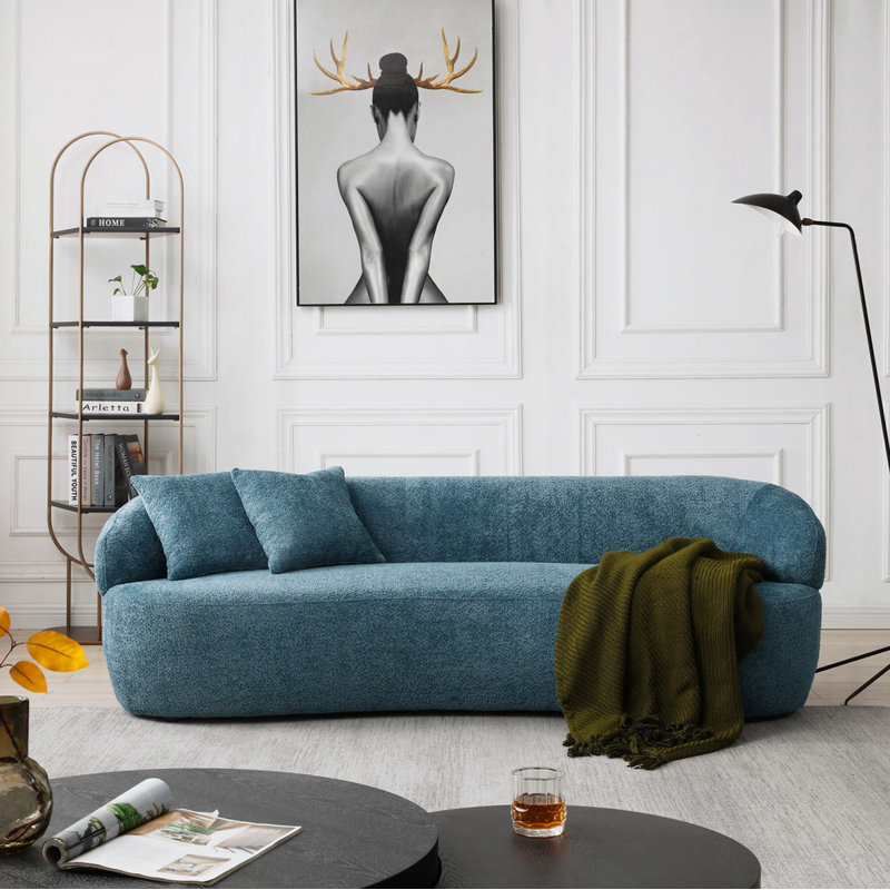 Curved Sofa, 3 Seat Cloud couch sofa Fabric Couch for Living Room, Light Blue Fabric