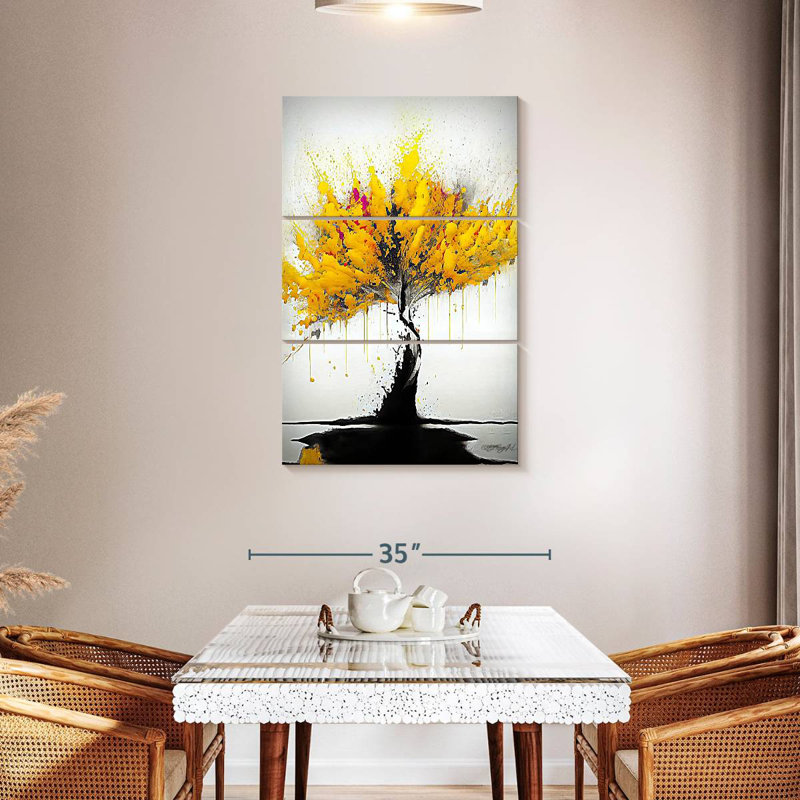 Harnek Abstract Splattered Yellow Tree, 45" H x 28" W