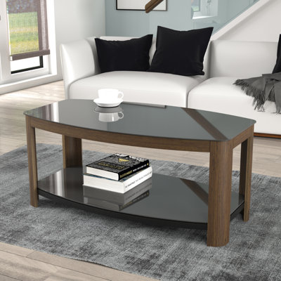 1M Walnut And Black Glass Coffee Table
