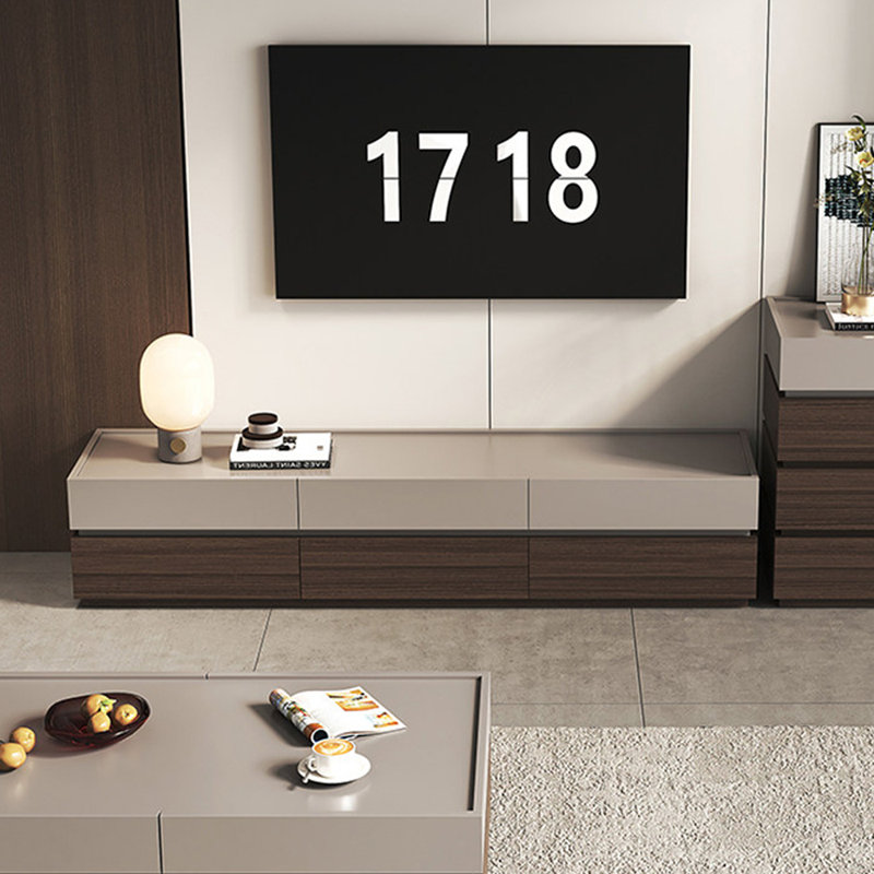 Meuble télé avec tiroirs multiples Living Room, 18.11"H x 74.8"L x 15.74"W, Light Gray/Dark Nut-Brown