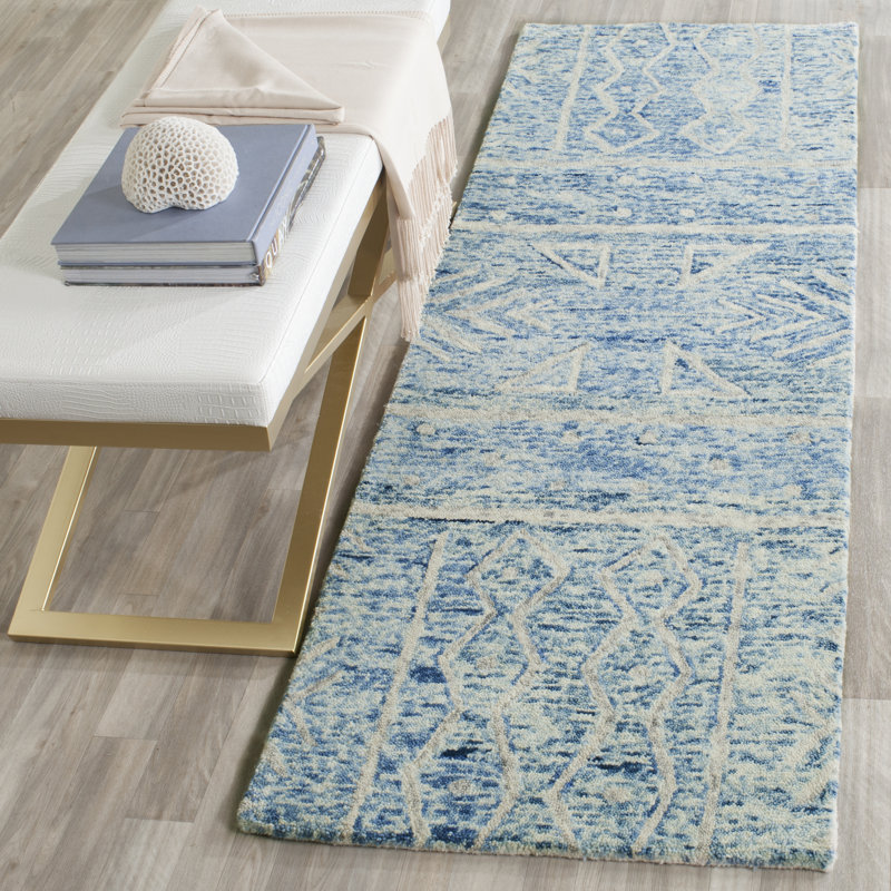 Tapis gris / ivoire noué à la main, Tapis de couloir 2 pi 3 po x 7 pi