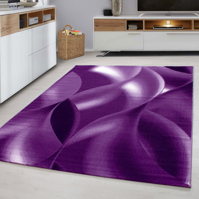 Tapis abstrait en polypropylène tissé à la machine en lilas / blanc
