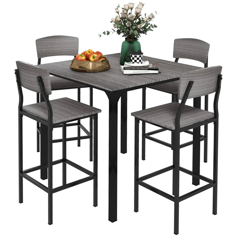 Ensemble 5 pièces de table de bar à hauteur de comptoir, table de cuisine carrée et chaises avec repose-pieds, conception peu encombrante