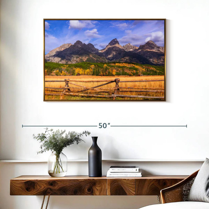Paysage de Grand Teton, Cadre flottant doré, 37 po x 25 po