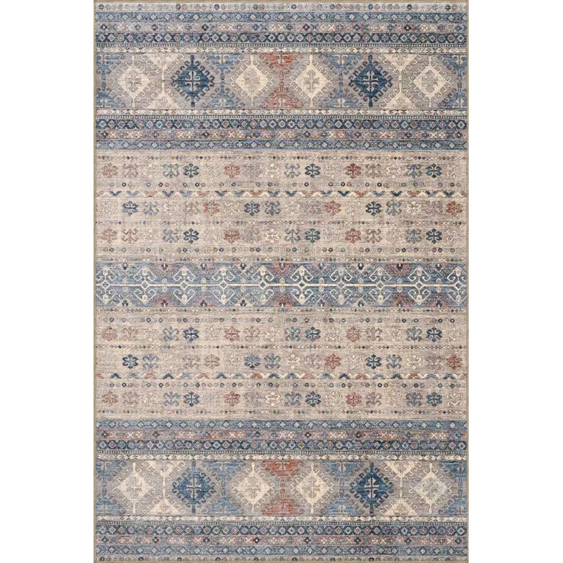 Machine Washable Diamond Pattern Geometric Colorful Patterned Decorative Rug