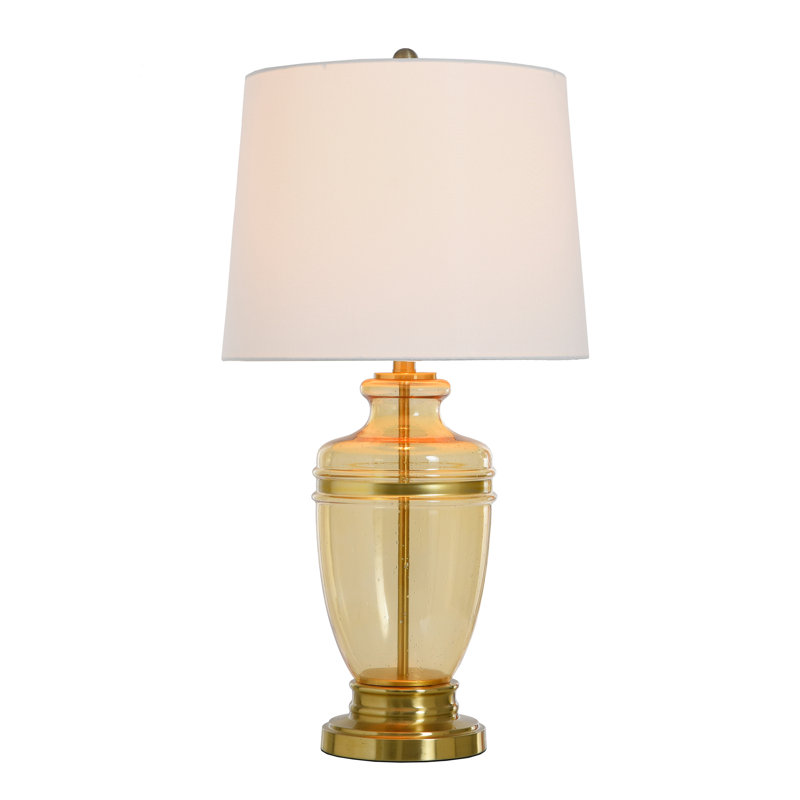 Lampe de table en verre et acier - Opulence doré - Abat-jour blanc cassé
