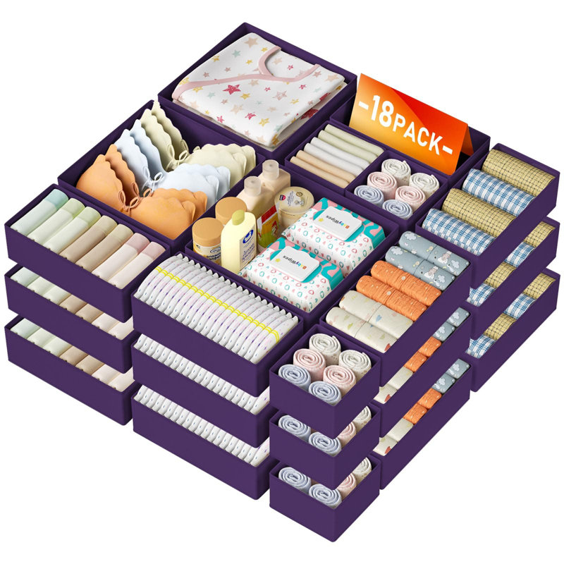 Ensemble de rangement de tiroir - Ensemble de 18 bacs de rangement pliables en tissu pour vêtements, chaussettes, sous-vêtements et petits articles | Organisateurs de commode et de placard polyvalents pour l'organisation de la chambre à coucher, de la chambre de bébé et de la maison