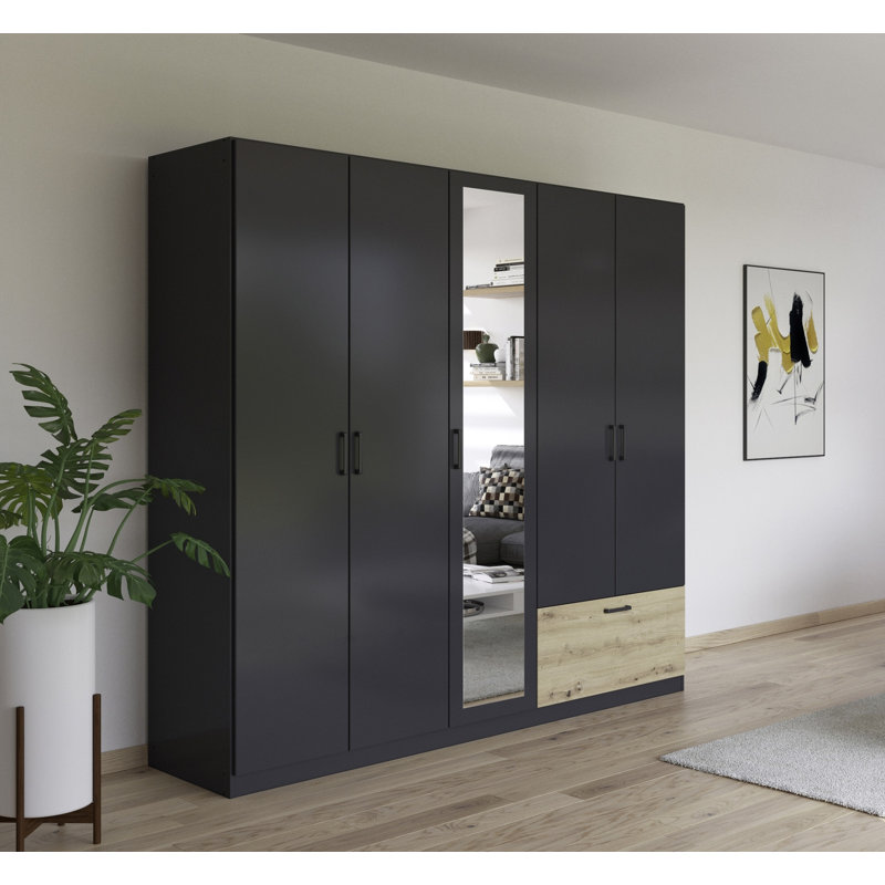 Bari Manufactured Wood Wardrobe, Gray metallic/Oak artisan