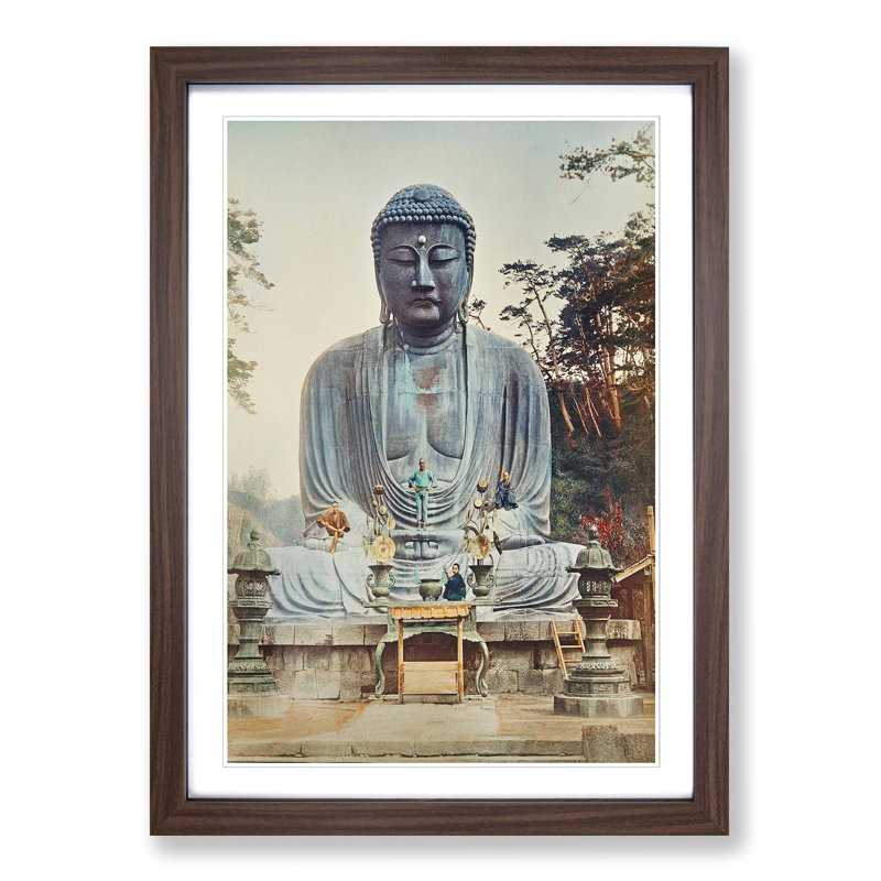 Bronze Buddha at Kamakura by Kazumasa Ogawa - Picture Frame Graphic Art Print on MDF, 48cm H x 36cm W x 2cm D, Walnut Framed