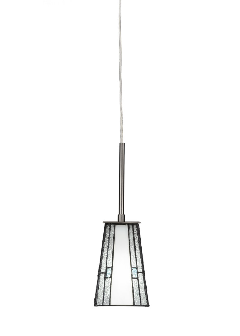 Apollo Cord Hung Mini Pendant Shown In Dark Granite Finish With 5" Square Santa Cruz Art Glass Loon Peak® Shade 