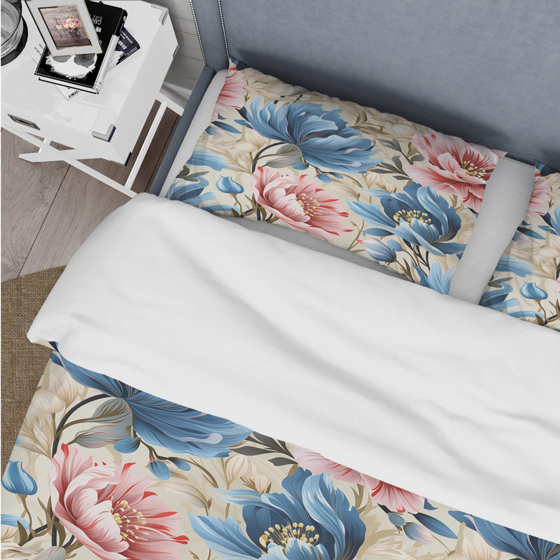 Ensemble de housse de couette bleu et rose Botanical Ikat Haven, Housse de couette pour grand lit et 2 taies décor
