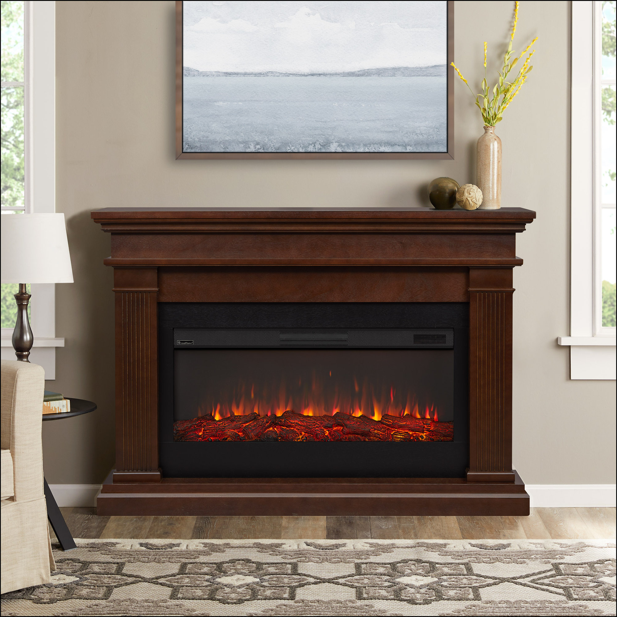 Beau 59" Landscape Electric Fireplace by Real Flame, Standard, Dark Walnut
