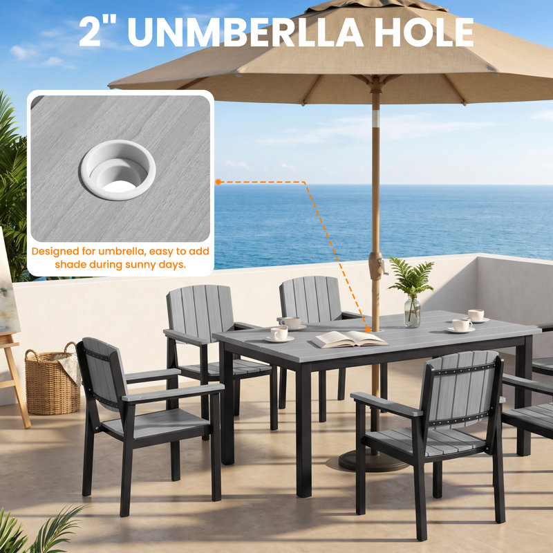 FHVIT Aluminum Outdoor Patio Dining Table for 4-6 Person, All-Weather Rectangular Outdoor Table with Umbrella Hole for Garden Backyard Poolside