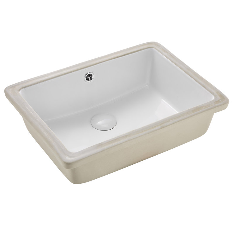 Undermount Bathroom Sink, 18.5 x 13.19 Inch Rectangular White Ceramic Vessel Sink with Overflow Hole, Under Counter Drop in Modern Lavatory Vanity Bath Wash Bowl Basin, Rectangle Small Space