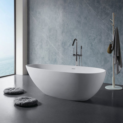 Baignoire de trempage autoportante en résine 59 po avec trop-plein de luxe en blanc mat 59 po certifiée Cupc - Gf-24S02-59Mw
