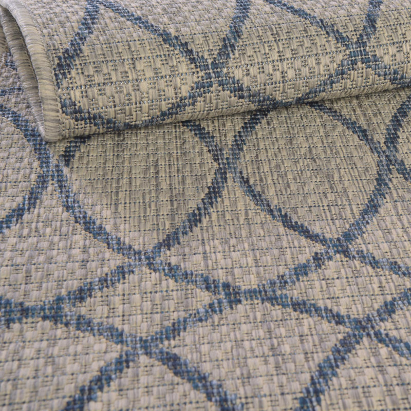 Gray Blue Gitter Indoor/Outdoor Trellis Rug, Round 4'