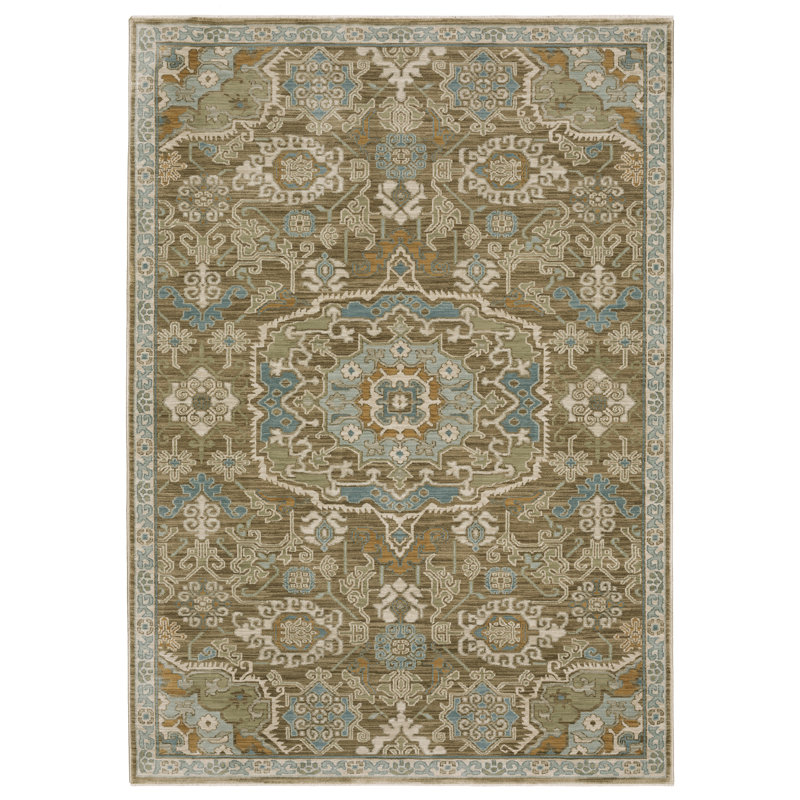 Graicyn Bohemian Medallion Brown/ Teal Area Rug, Rectangle 5'3" x 7'9"