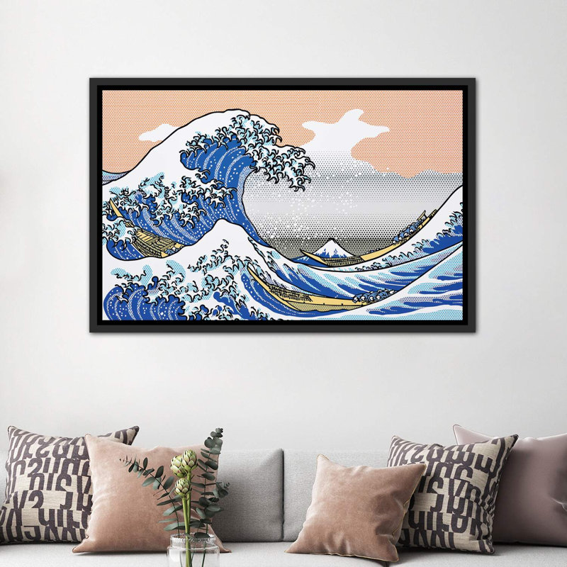 «The Wave» par Toni Sanchez - impression d'art graphique, H 40 po x l 60 po x 1,5 po, Cadre flottant noir