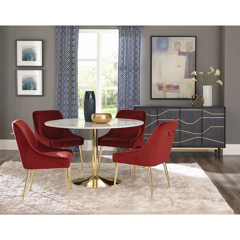 Chilmark Round Marble Top Metal Base Dining Table, Brass