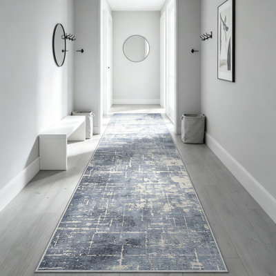 Blue Ivory 3x10 Kitchen Runner Non-Slip Washable Abstract