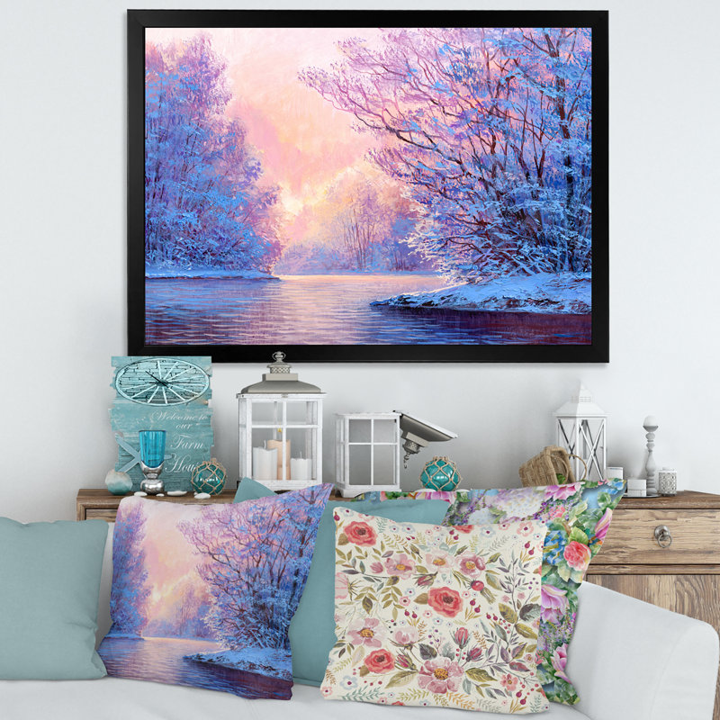 «Winter Landscape With The Riveroriginal», reproduction sur toile, Toile avec cadre noir, H 30 po x l 40 po x 1,5 po