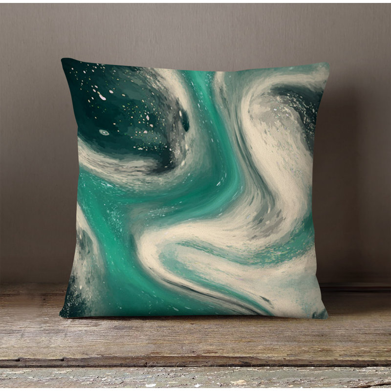 Throw Pillow With Insert, Green/Beige Abstract 2, 18"H x 18"W