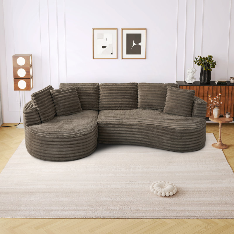 Boneless Chaise Curved Corduroy Sectional Sofa, Extra Large Deep Seats, Modular Layout, No Assembly, Left Hand Facing