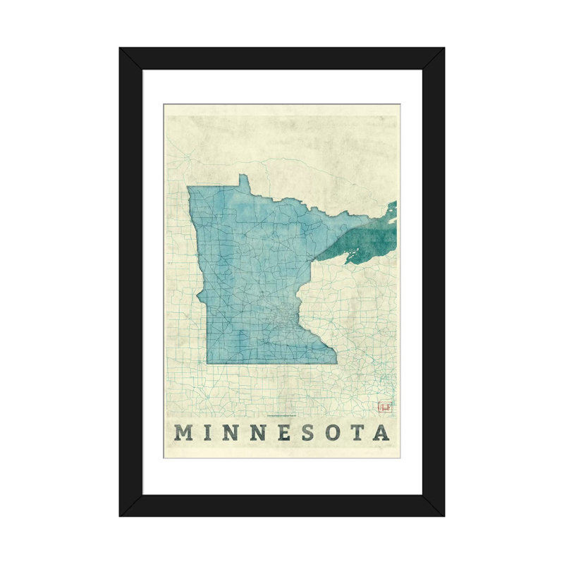 « minnesota map », impression sur toile, H 24 po x l 16 po x P 1 po, Papier d'art encadré noir, Blanc