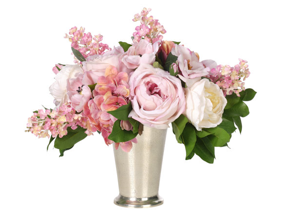 Rose Hydrangea, Pink, Aluminum Cup, 15wx12dx14h