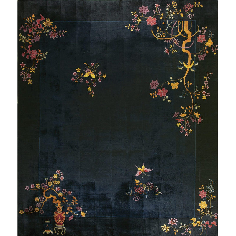 Luxurious Soft Wool Pile Antique Rich Blue Color Chinese Deco Rug