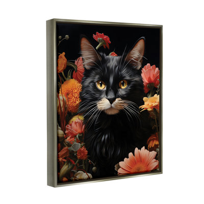 Chat et fleurs en fleurs, reproduction sur toile
