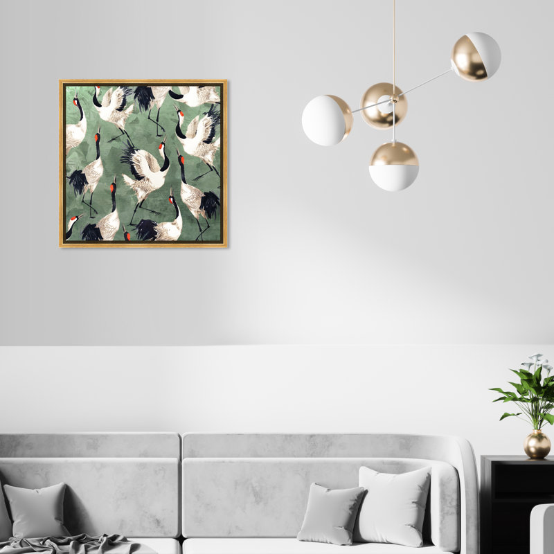 «Animals Grazing Cranes Birds», impression sur toile, H 20 po x l 20 po, Toile encadrée, Doré