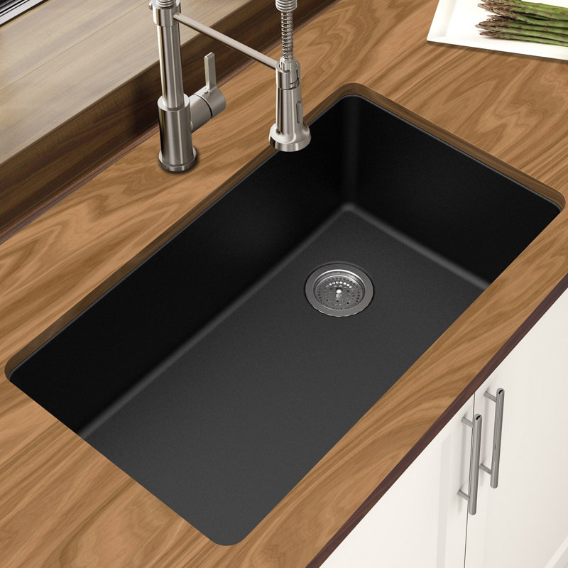 Évier de cuisine en granite L 33 po x l 19 po encastrable, Noir