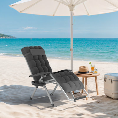 Reinforced Zero Gravity Chair With Cushion & Side Tray Folding Outdoor Lounger 330 Lbs Capacity Adjustable Headrest